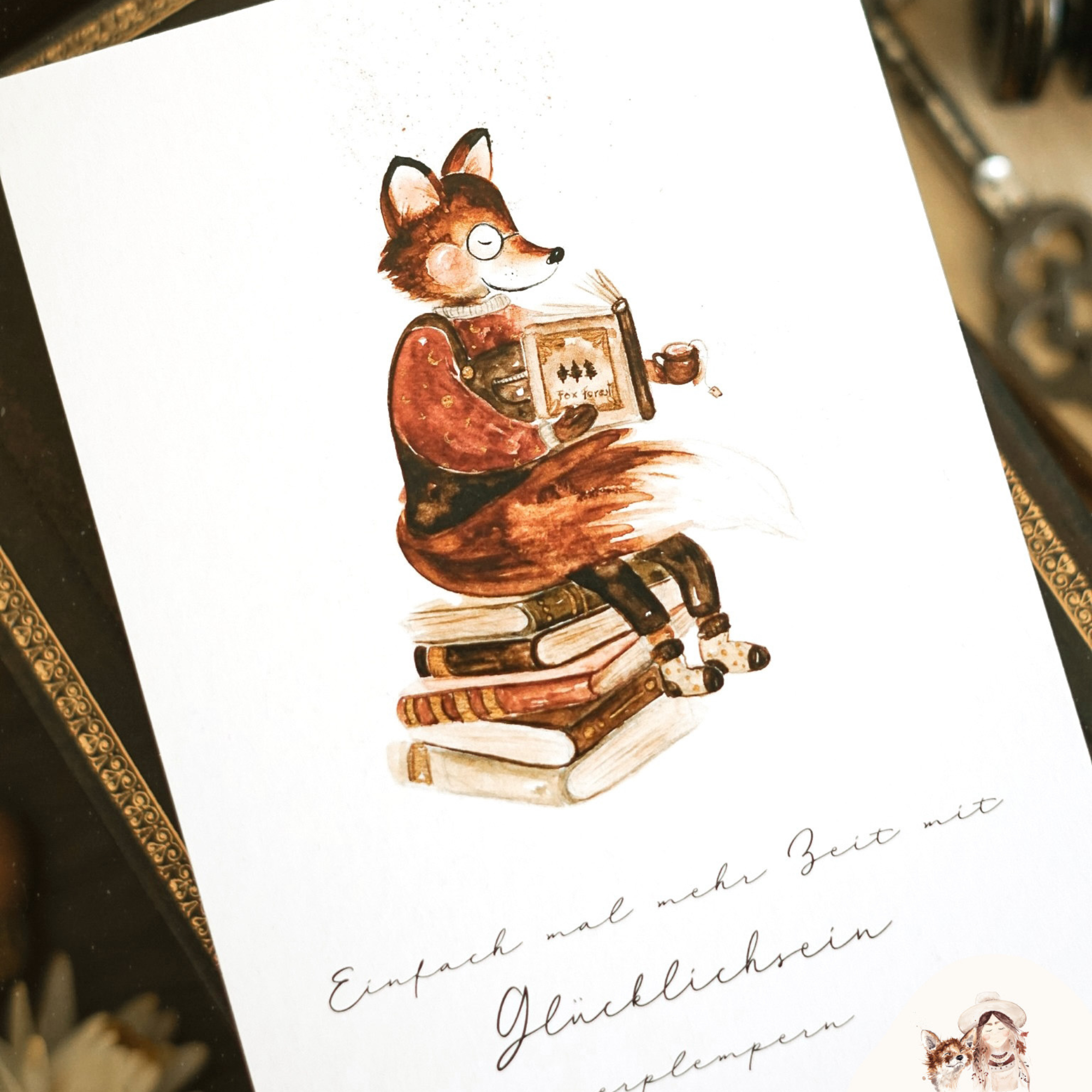 Fuchsmaedchen Postkarte Bücherfuchs "Einfach mal mehr Zeit..."