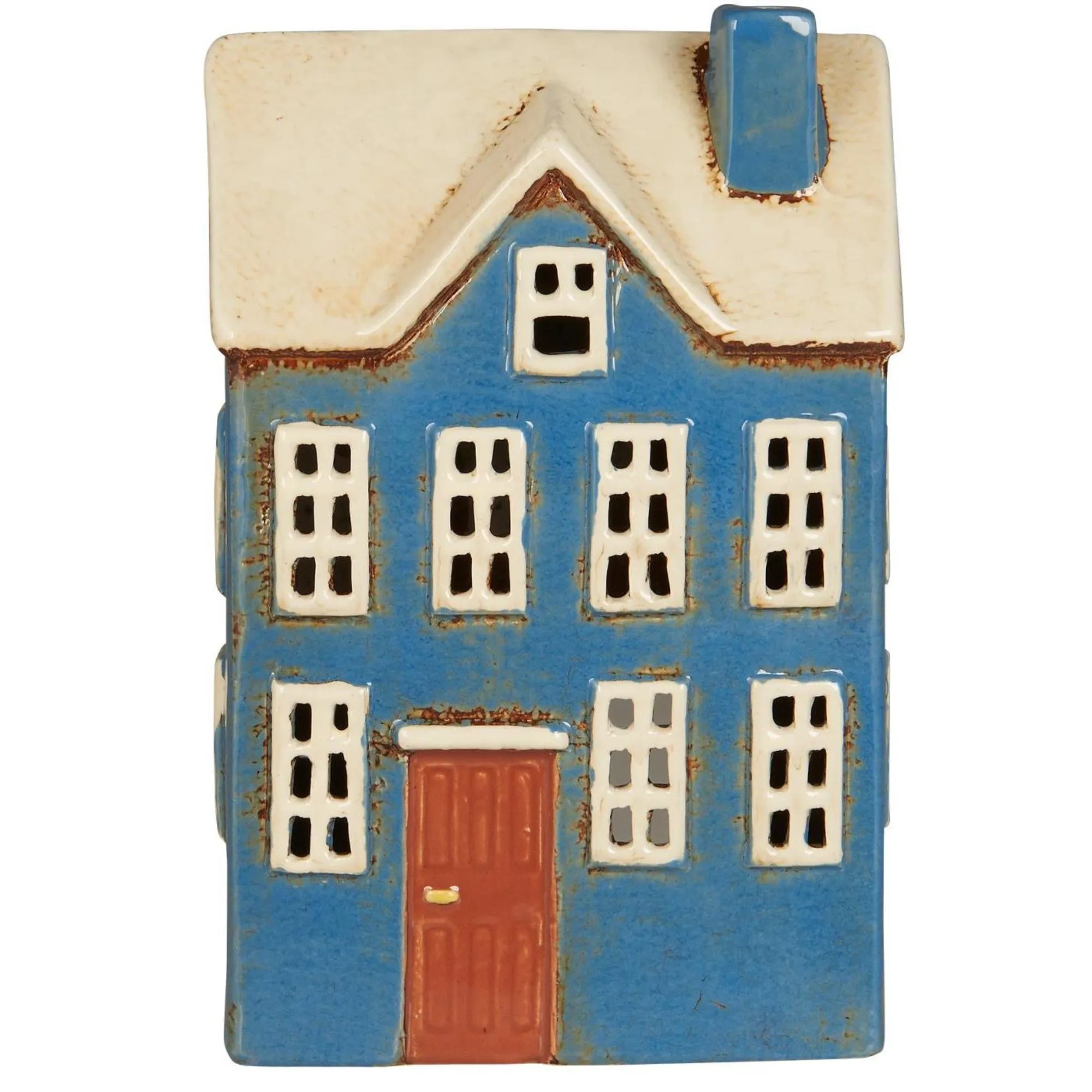 Ib Laursen "Nyhavn" Lichthaus für Teelichter blau mit brauner Tür