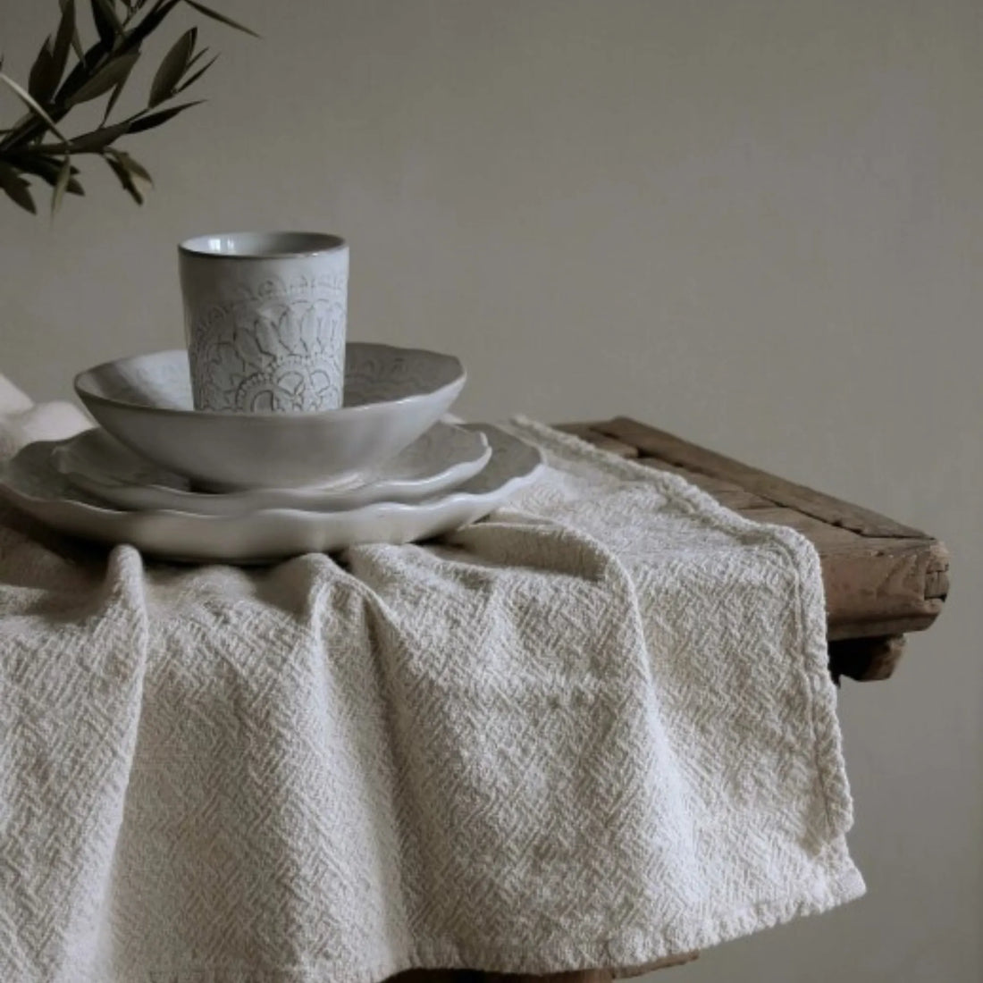 Majas Cottage Tischläufer sandfarben creme 50 x 140 cm aus Baumwolle