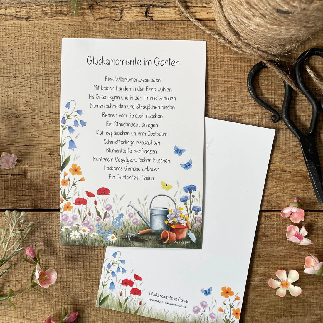 Ann & Jan Große Postkarte „Glücksmomente im Garten“