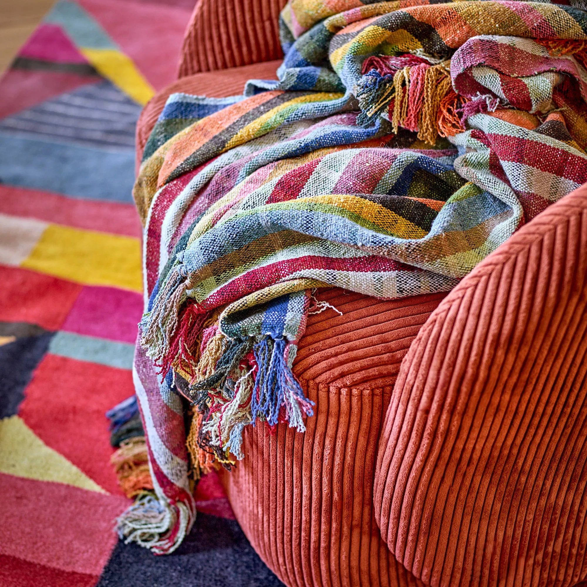 Bloomingville Decke "Emily" bunt kariert 130 x 160 cm aus Baumwolle