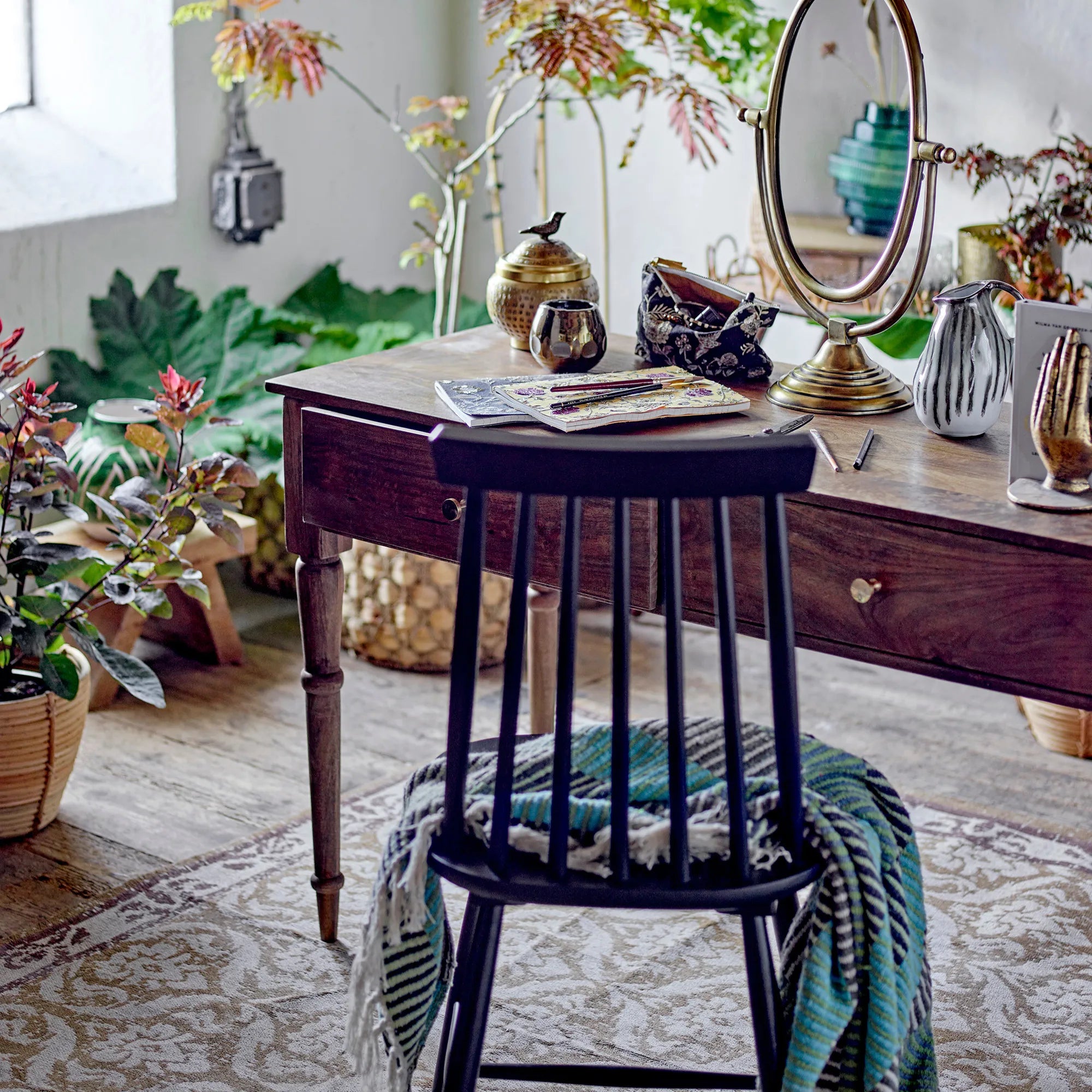 Bloomingville Decke "Isnel" blau gestreift 130 x 160 cm aus receycelter Baumwolle