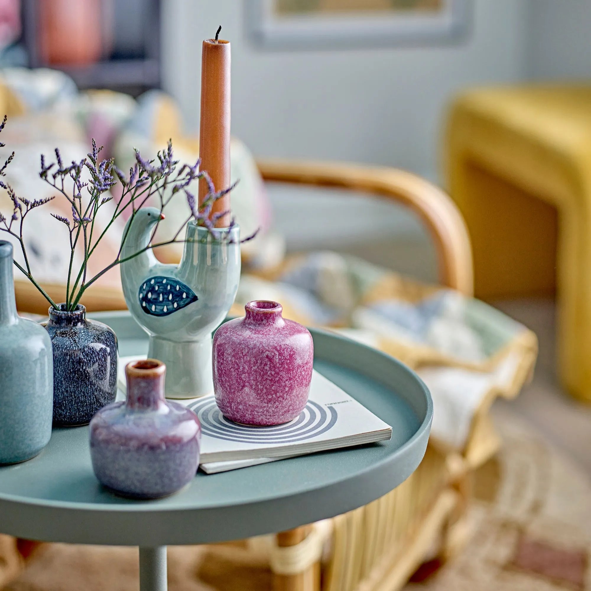 Bloomingville Kerzenhalter "Trudy" Vogel aus Steingut blau