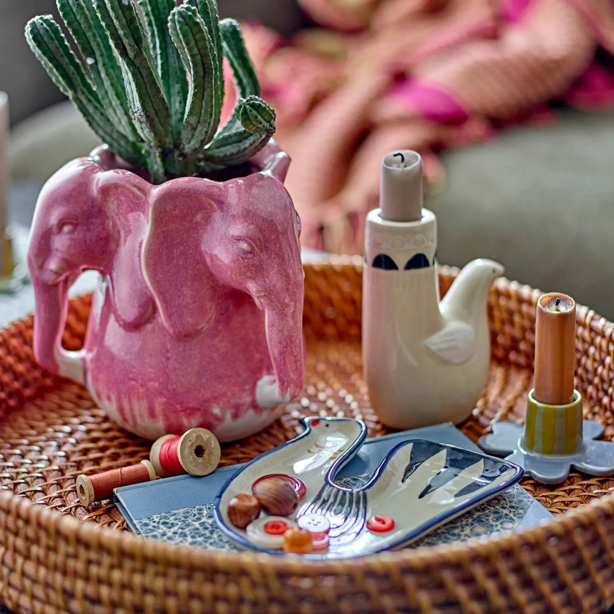 Bloomingville Kerzenhalter "Trudy" Vogel aus Steingut weiß