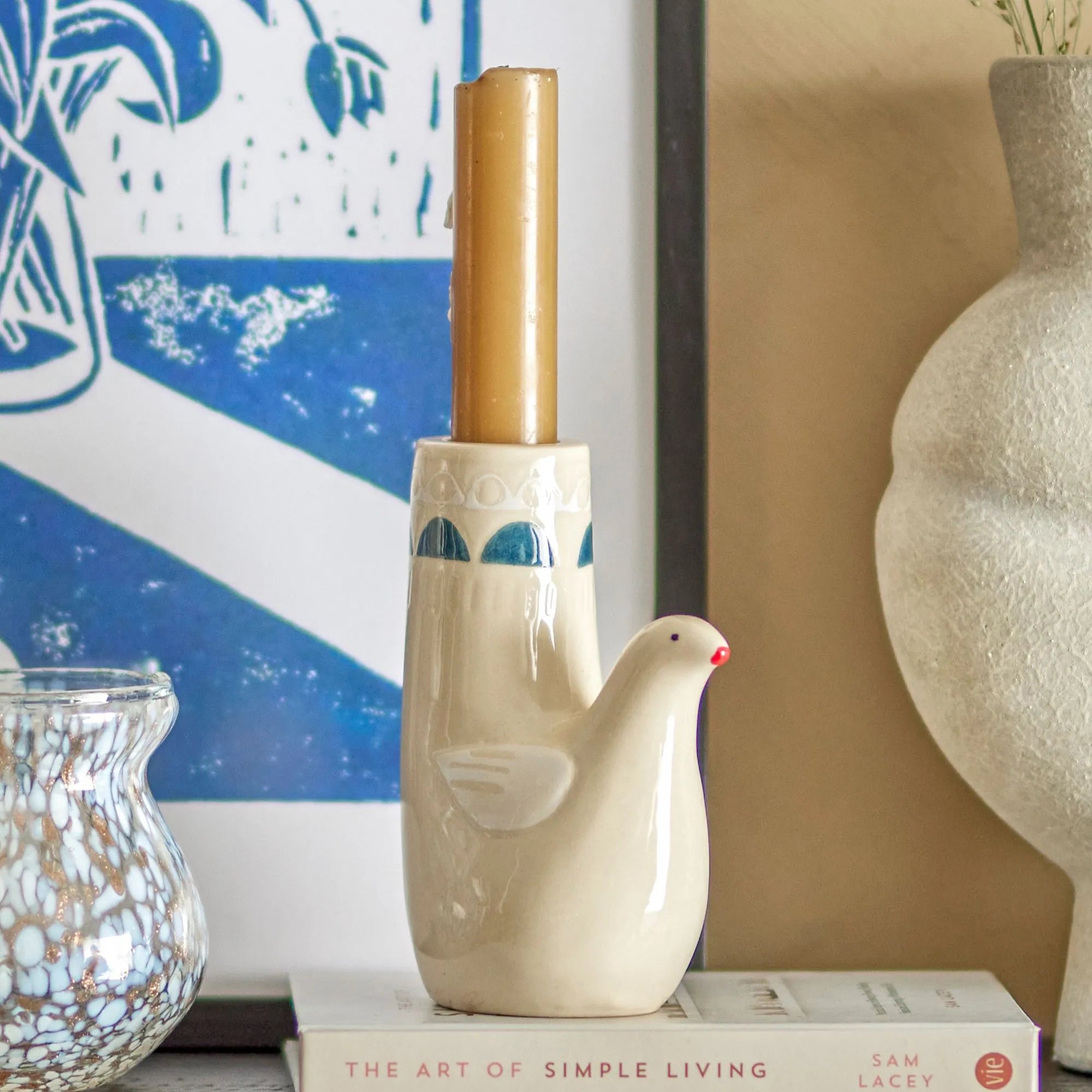 Bloomingville Kerzenhalter "Trudy" Vogel aus Steingut weiß