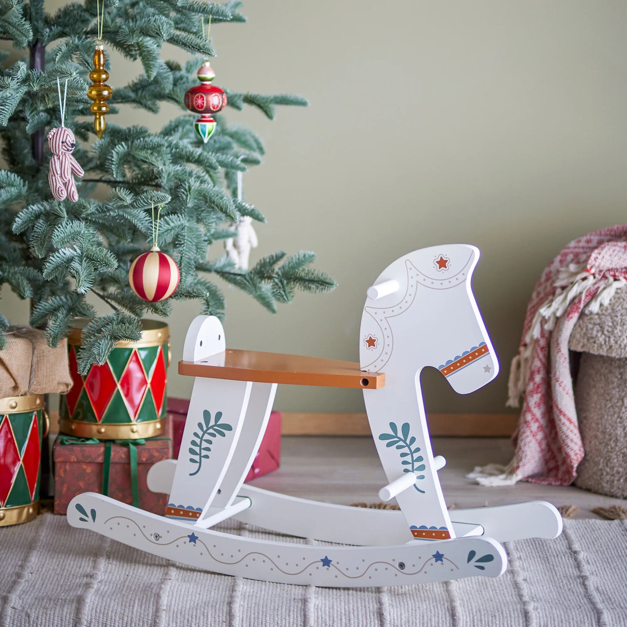 Bloomingville Schaukelpferd "Ruddy" weiß aus Holz 48 cm hoch