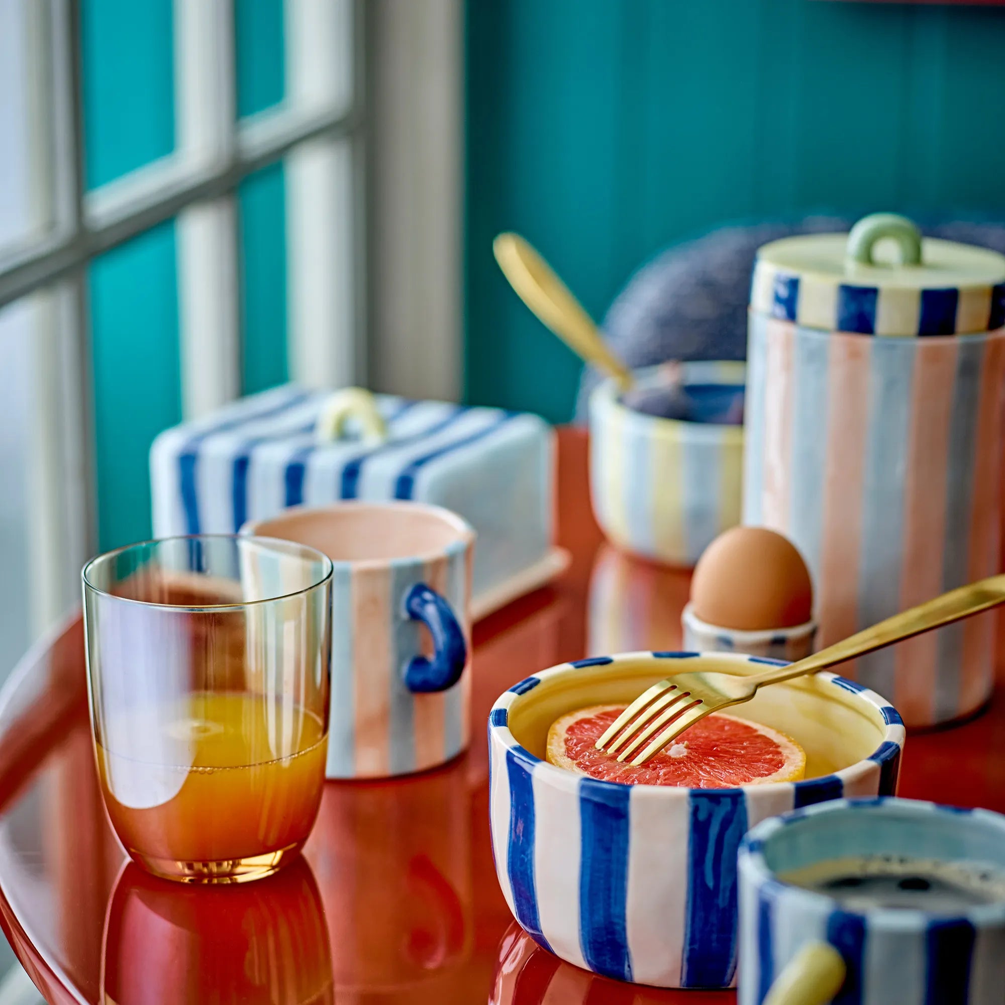 Bloomingville Tasse Becher "Phoenix" rosa gestreift 250 ml