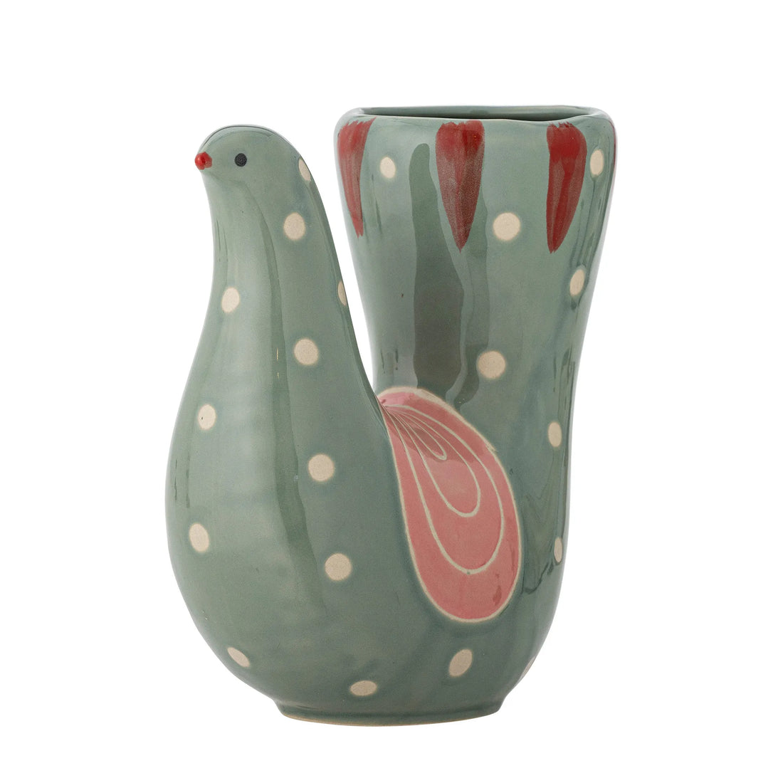 Bloomingville Vase "Trudy" Vogel aus Steingut grün gepunktet 19 cm