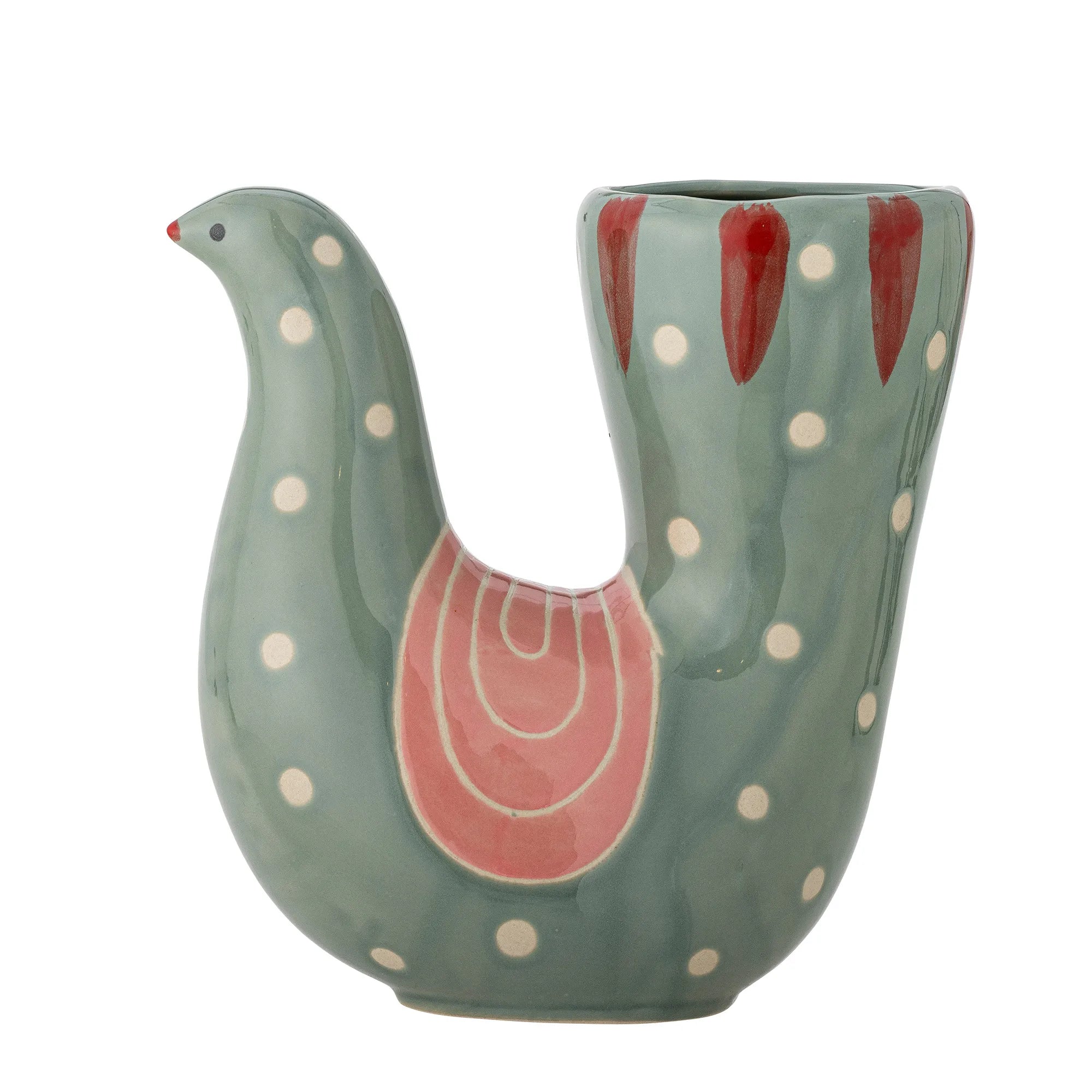 Bloomingville Vase "Trudy" Vogel aus Steingut grün gepunktet 19 cm