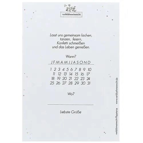 verblühmeinnicht postkarte Einladung anna und ole shop rückseite