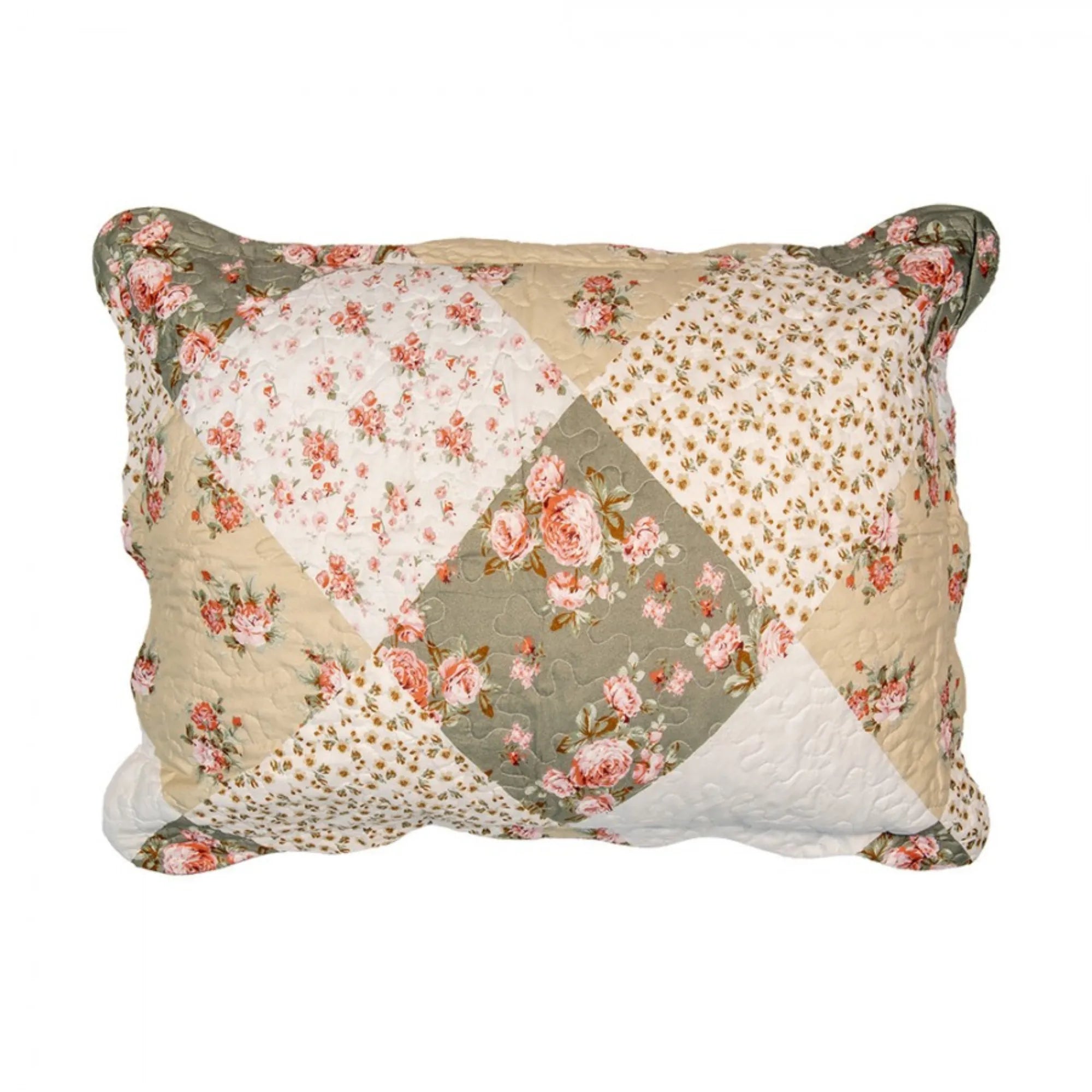 Clayre & Eef Quilt Decke Patchwork 180 x 250 cm floral grün beige inkl. Kissenbezug