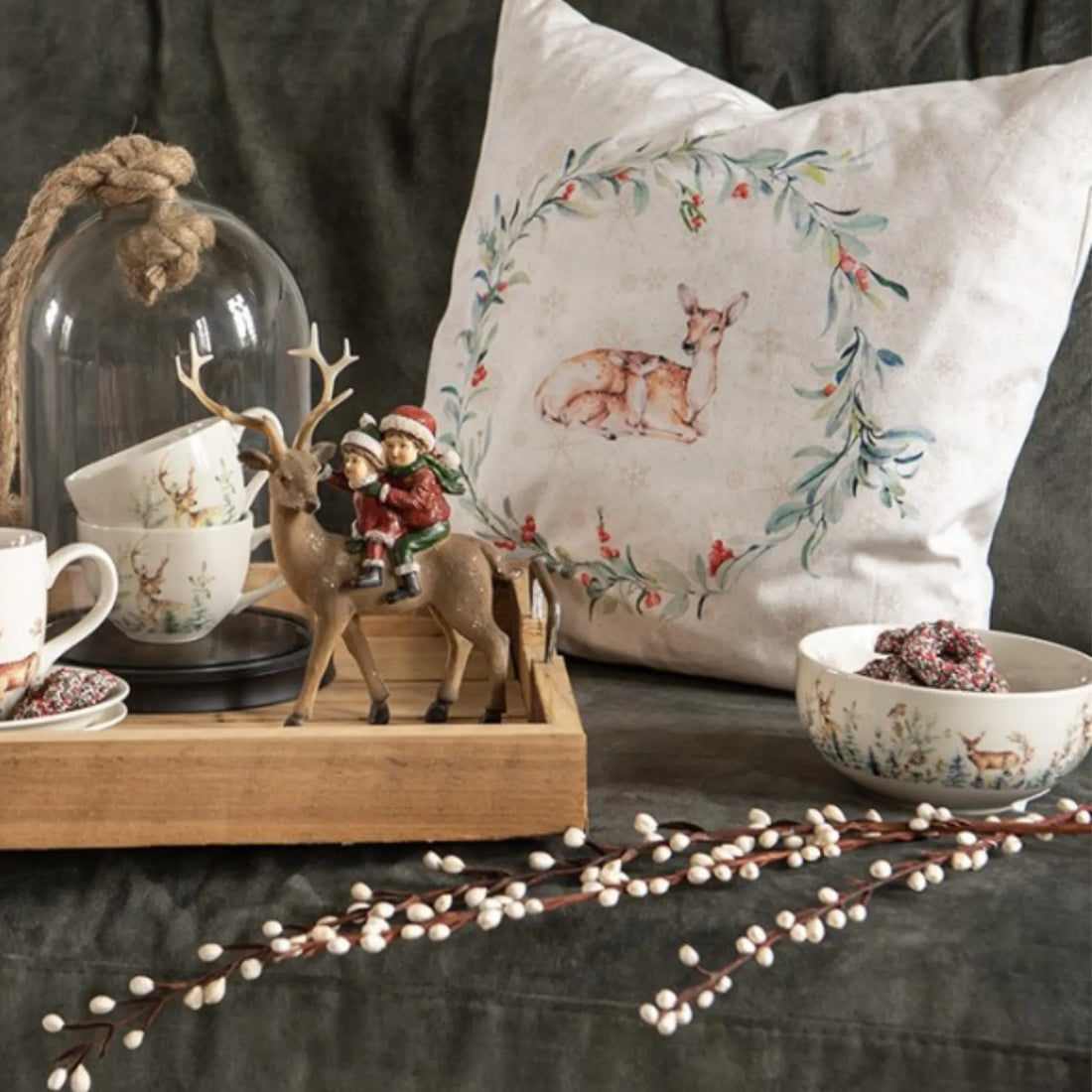 Clayre & Eef Kissenhülle Herbst Winter "Rehe"