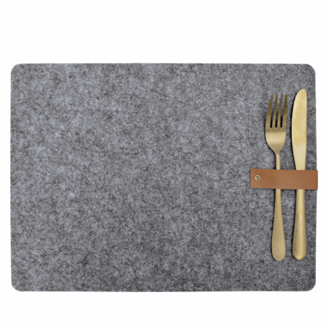 Edles 4-teiliges Tischset grau mit Lederschlaufe