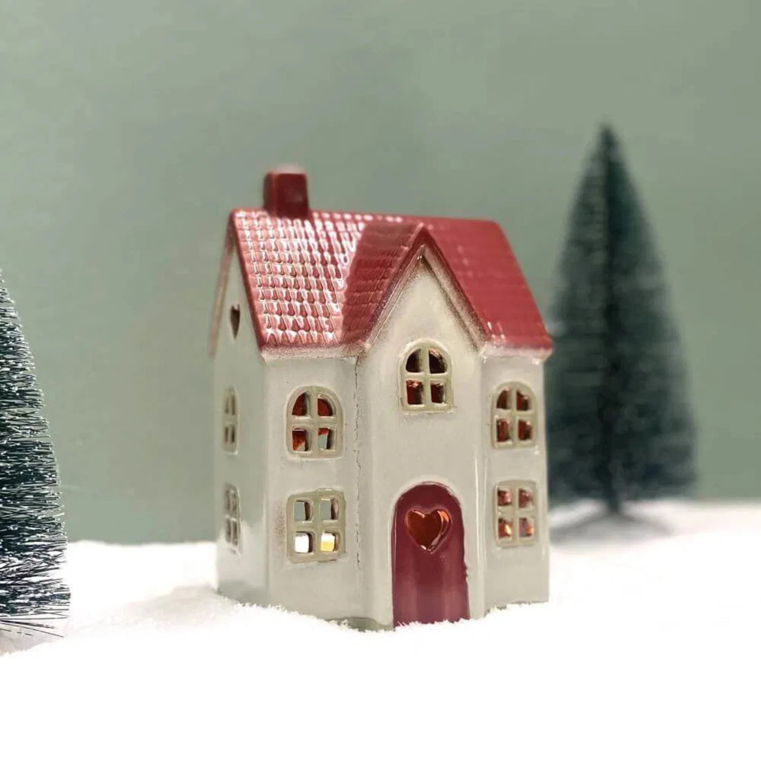 Det Gamle Apotek Lichthaus aus Keramik beige rot mit Herzen