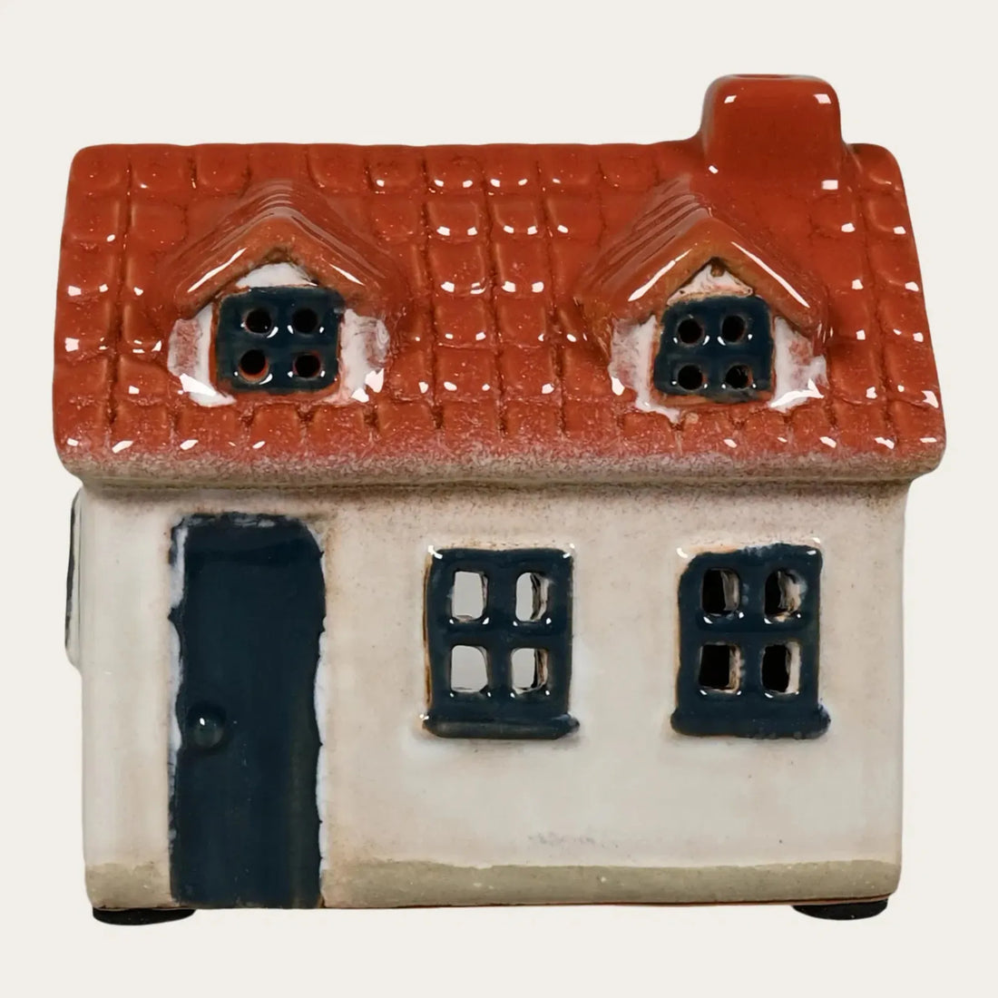 Det Gamle Apotek Lichthaus aus Keramik weiß blau