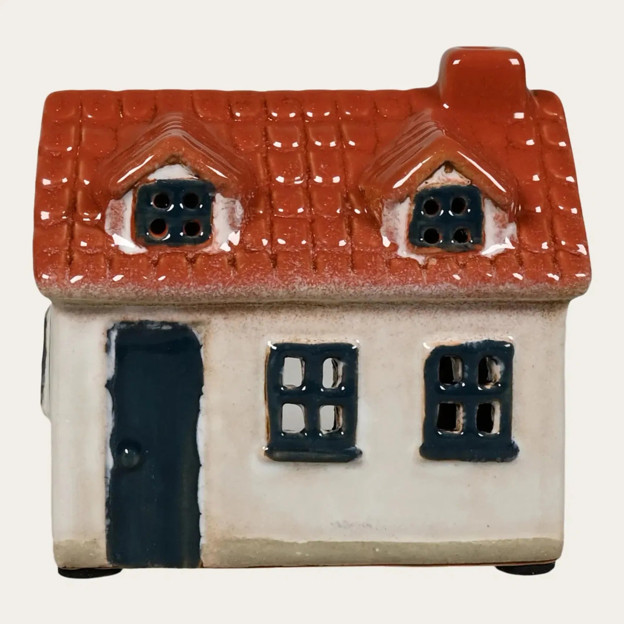 Det Gamle Apotek Lichthaus aus Keramik weiß blau