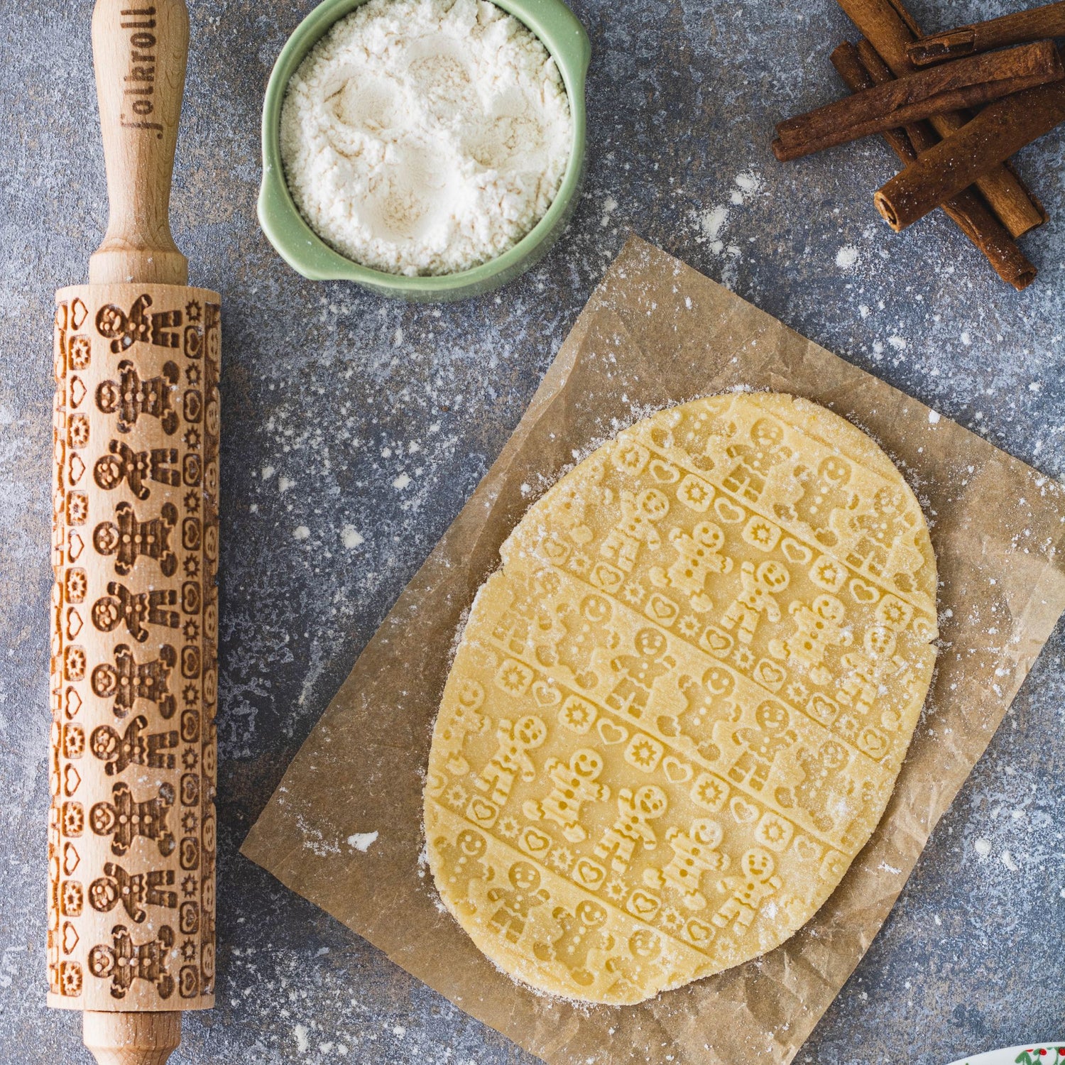 Folkroll Motiv Teigrolle "Lebkuchenmann" 43 cm