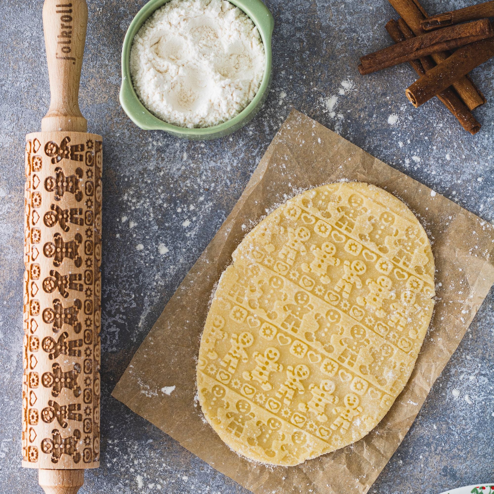 Folkroll Motiv Teigrolle "Lebkuchenmann" 43 cm