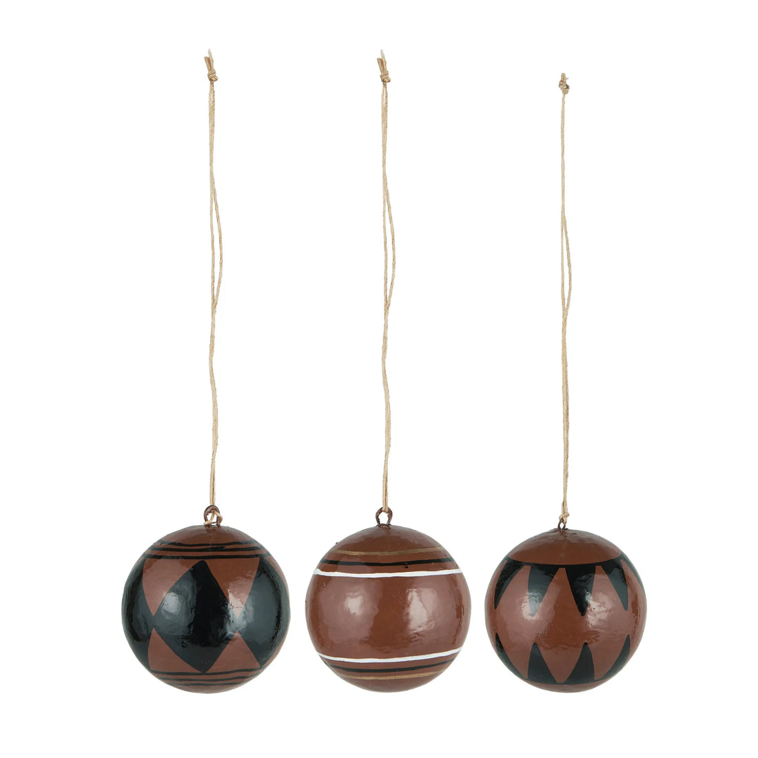 Ib Laursen Weihnachtskugel 3 teiliges Set "Rustic" braun