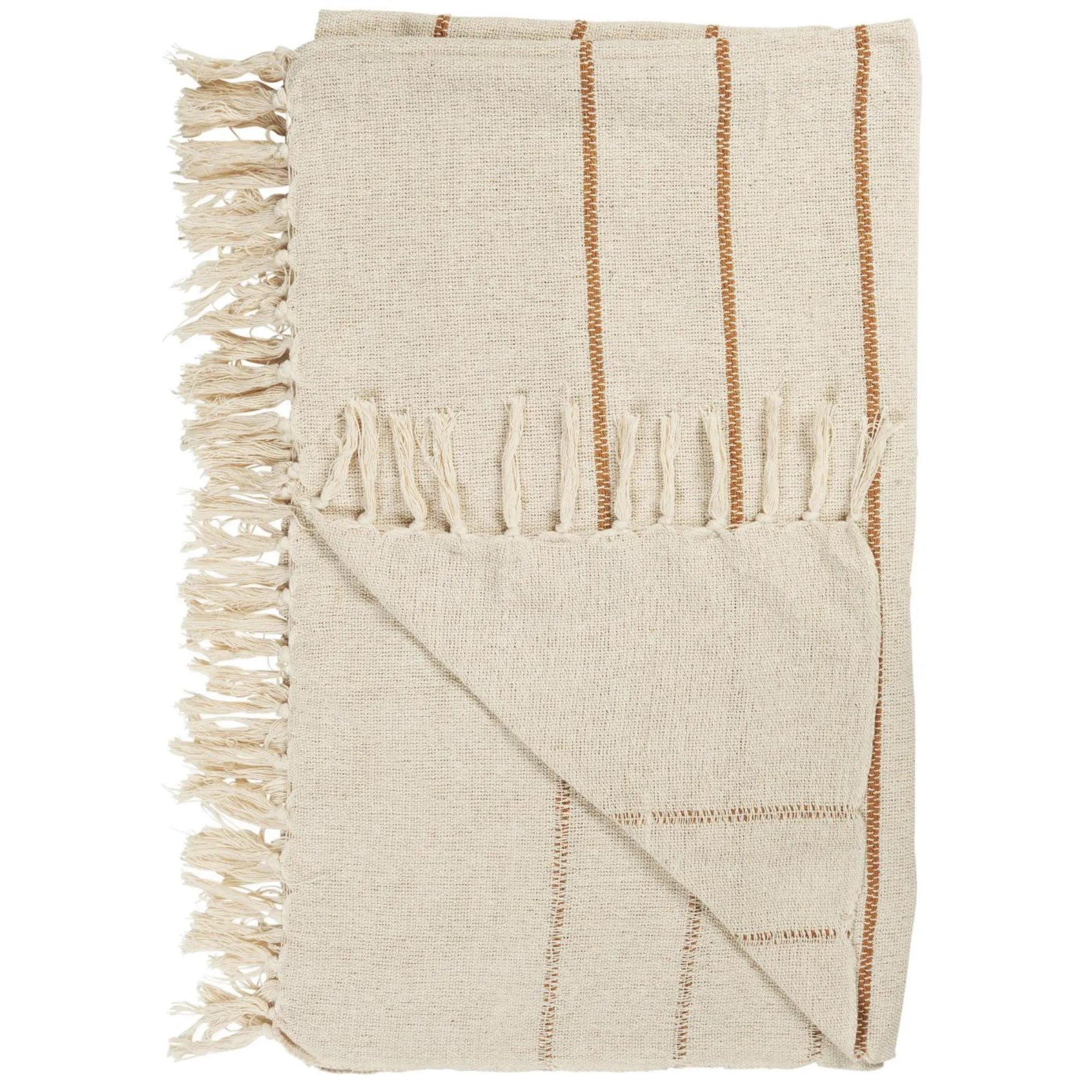Ib Laursen Decke cremefarben mit braunen Streifen aus Baumwolle 130 x 160 cm