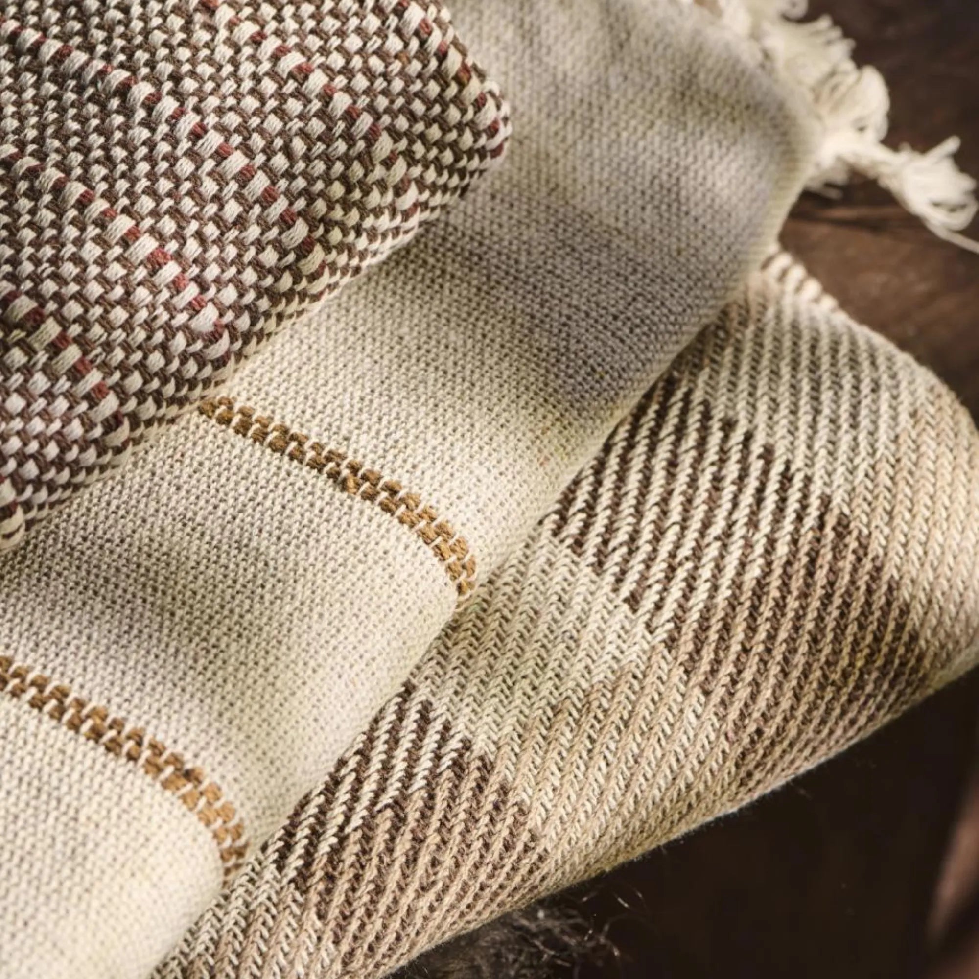 Ib Laursen Decke cremefarben mit braunen Streifen aus Baumwolle 130 x 160 cm