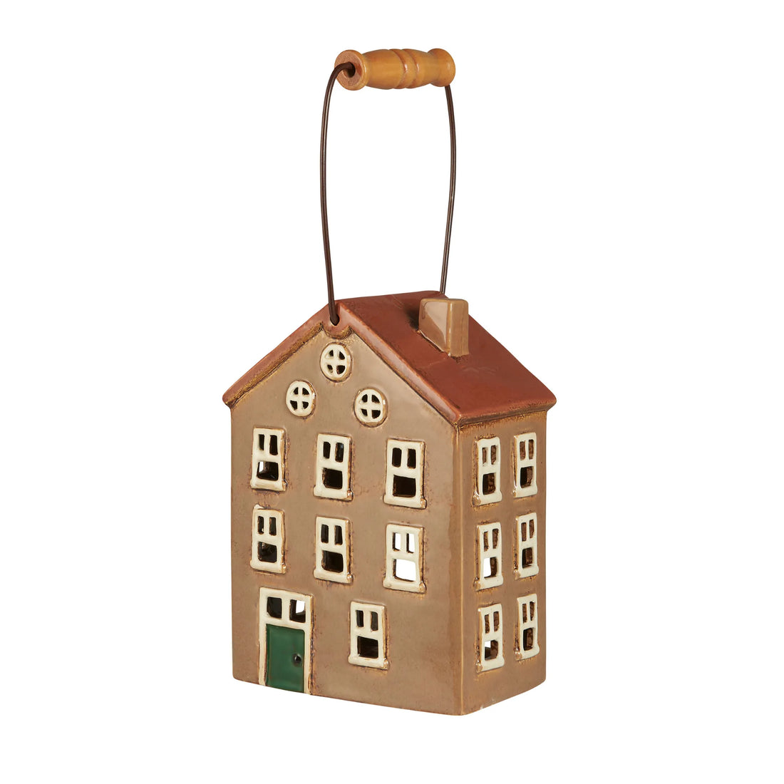 Ib Laursen "Nyhavn" Haus für Teelicht braun mit Holzgriff 20 cm