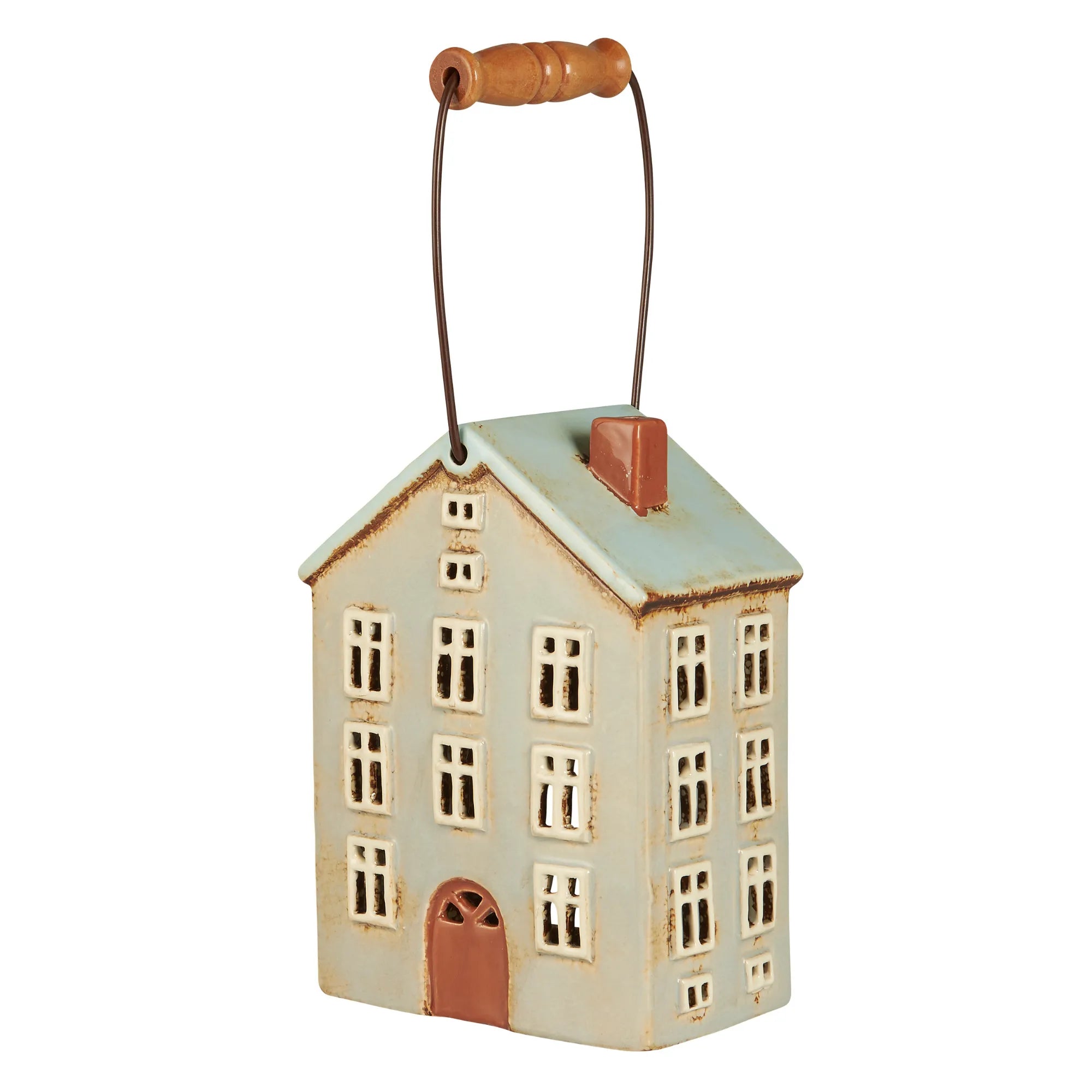 Ib Laursen "Nyhavn" Haus für Teelicht grau mit Holzgriff 20 cm