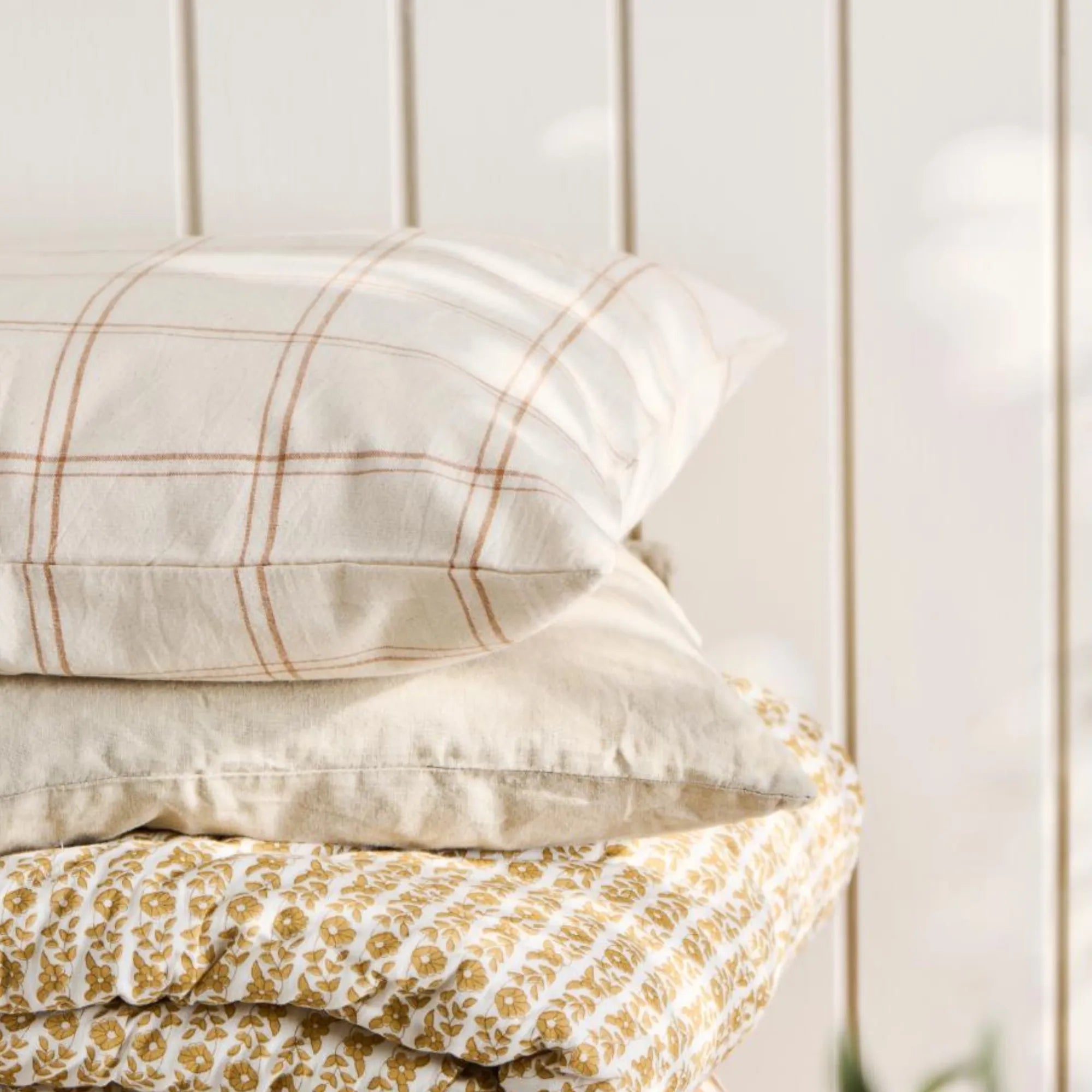 Ib Laursen Kissenbezug "Theodor" naturfarben mit Karomuster 50 cm