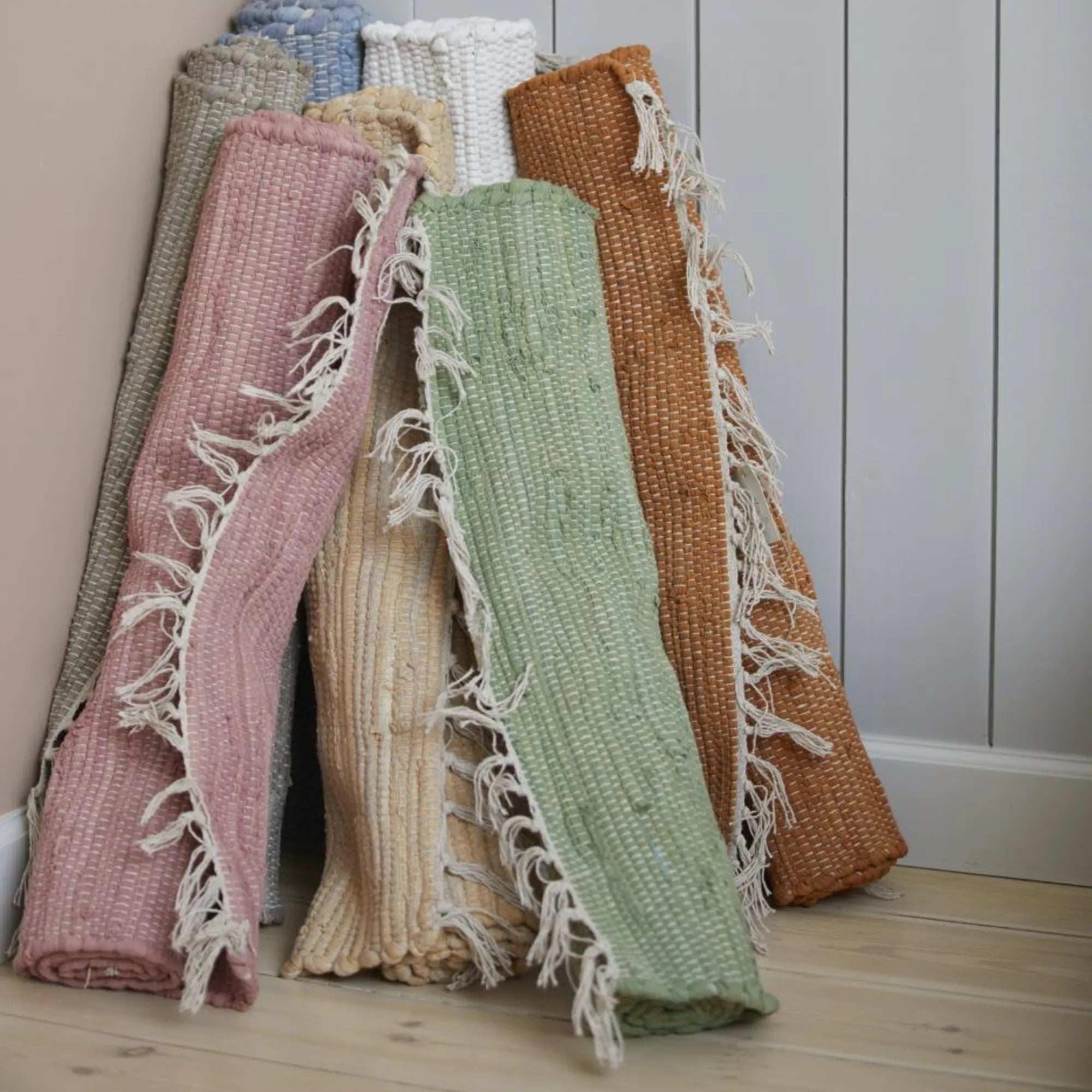 Ib Laursen Teppichläufer Flickenteppich aus Baumwolle grün 60 x 12 cm