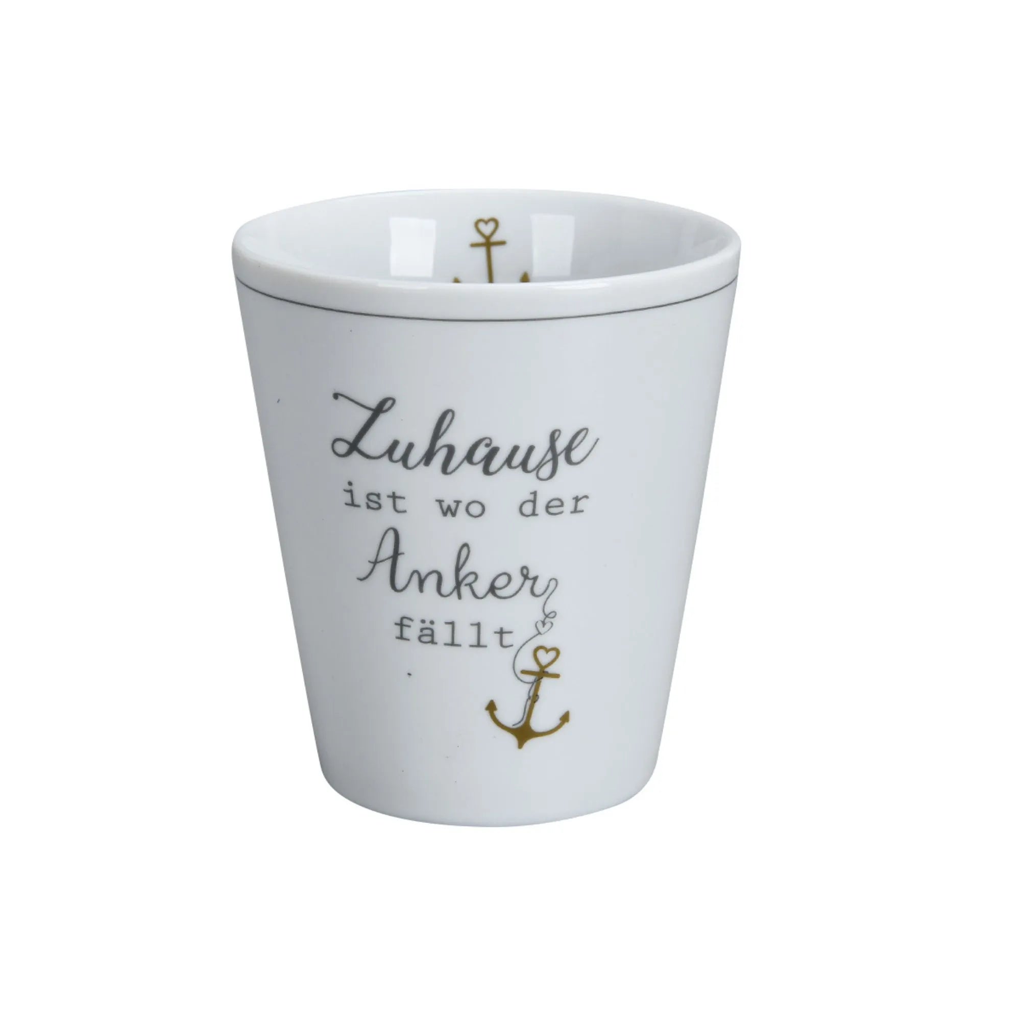 Krasilnikoff Becher Happy Mug "Zuhause ist wo der Anker fällt" aus Porzellan