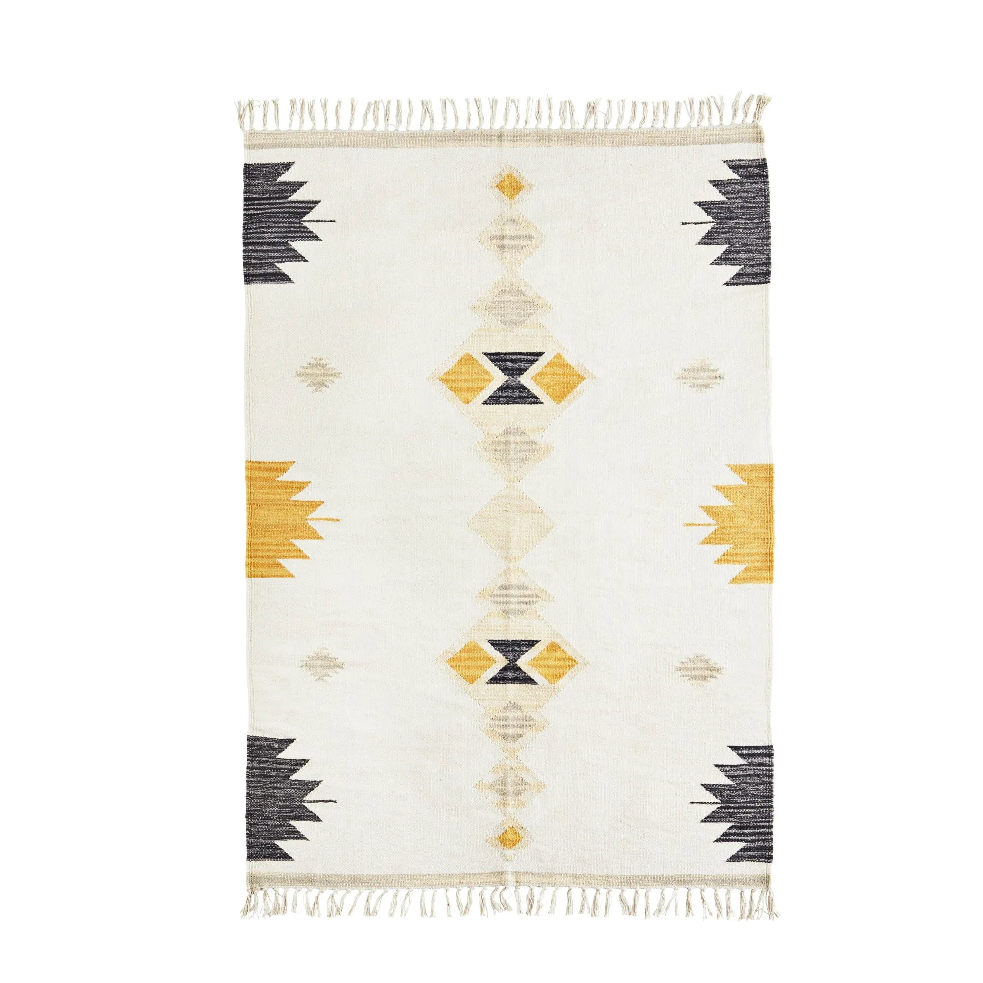 Madam Stoltz handgewebter Bauwollteppich 120 x 180 cm schwarz gelb