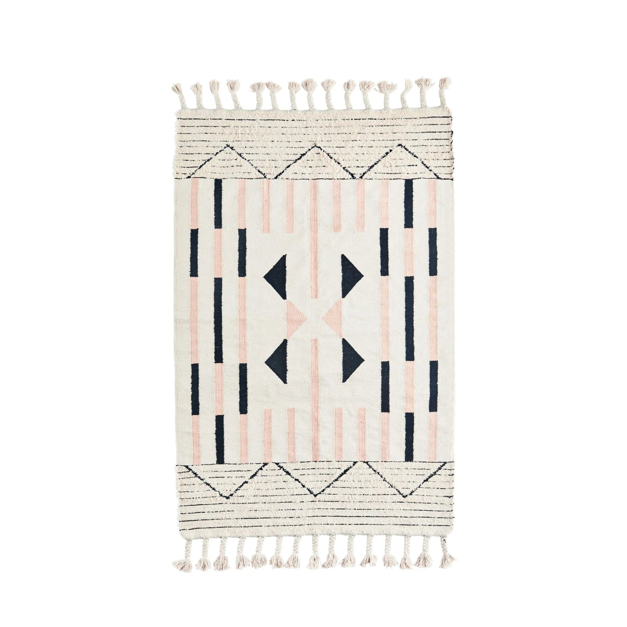 Madam Stoltz handgewebter Bauwollteppich 120 x 180 cm rosa schwarz