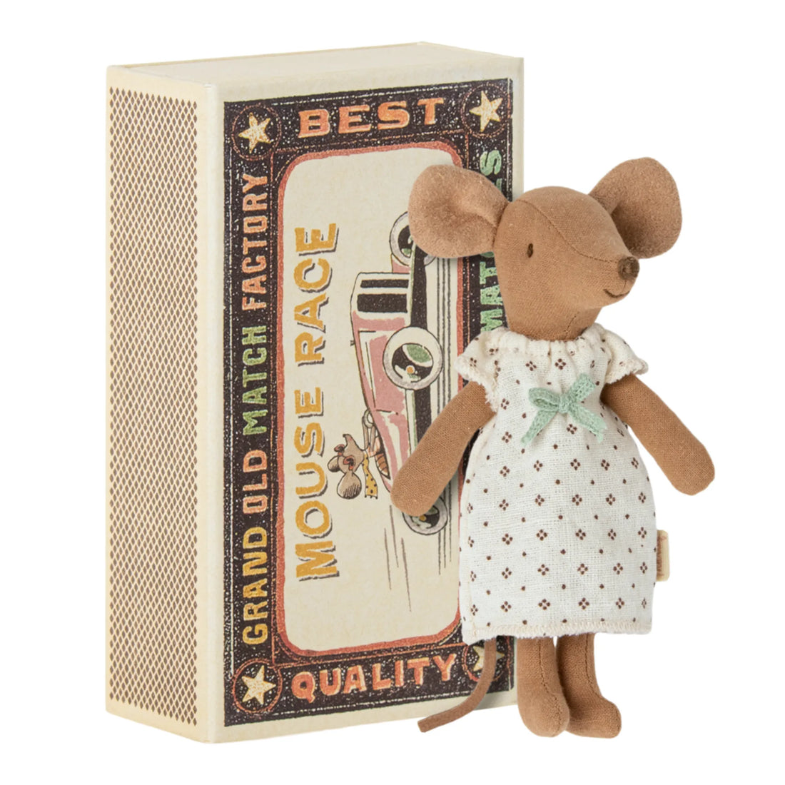 Maileg große Schwester Maus braun in Streichholzschachtel