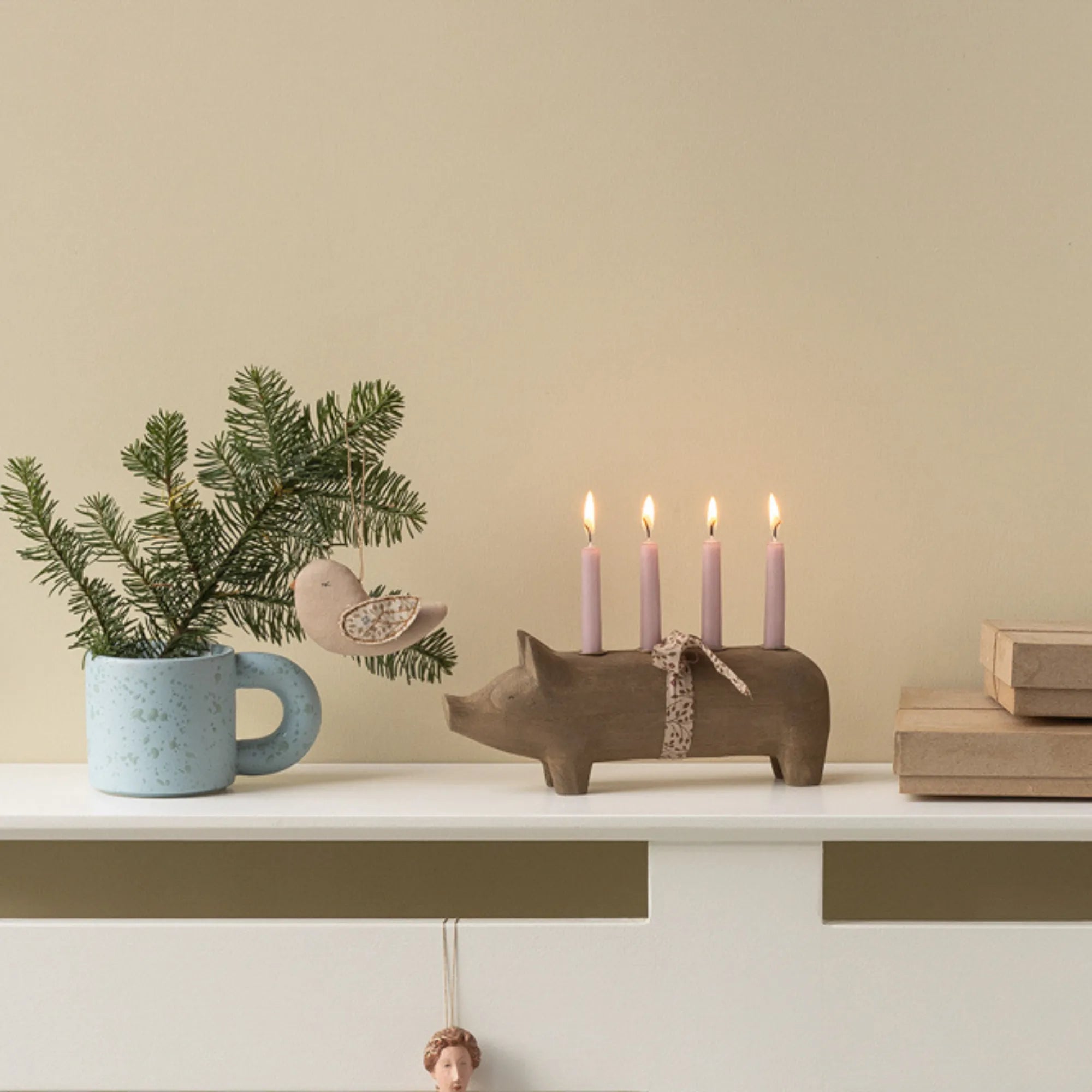 maileg weihnachten schwein braun kerzenhalter für 4 stabkerzen anna und ole shop