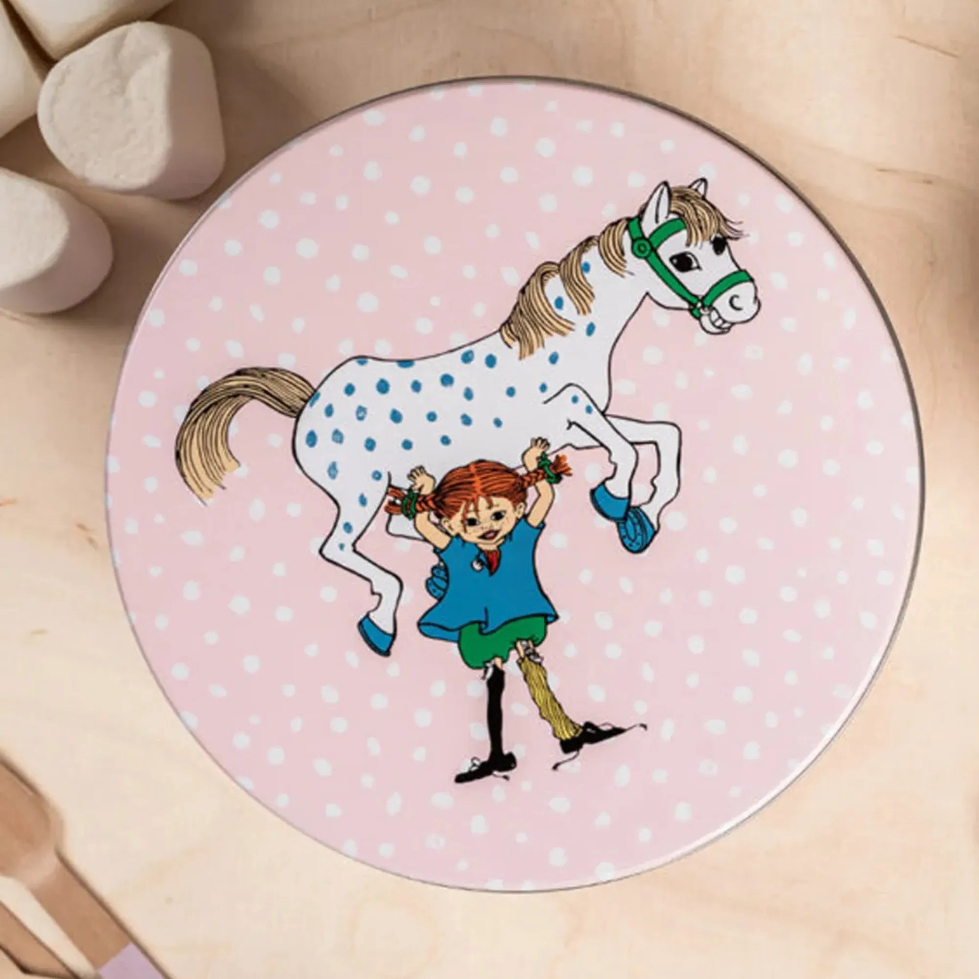 Muurla Aufbewahrungs-Dose "Pippi Langstrumpf und ihr Pferd" rosa 22 cm