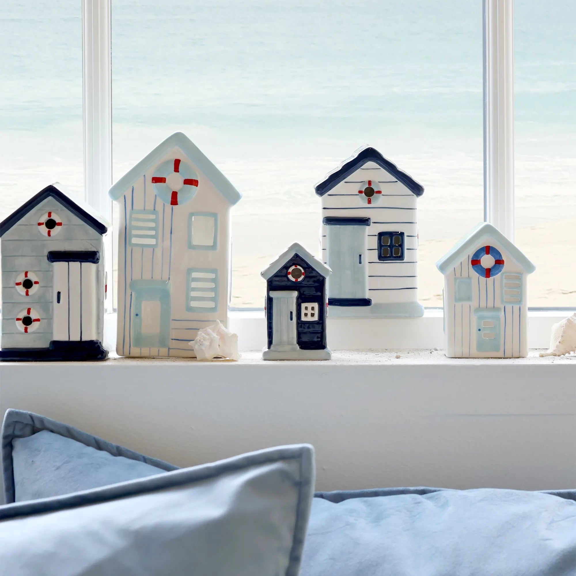 Chic Antique Strandhaus "Ocean" blau gestreift 15,5 cm handbemalt