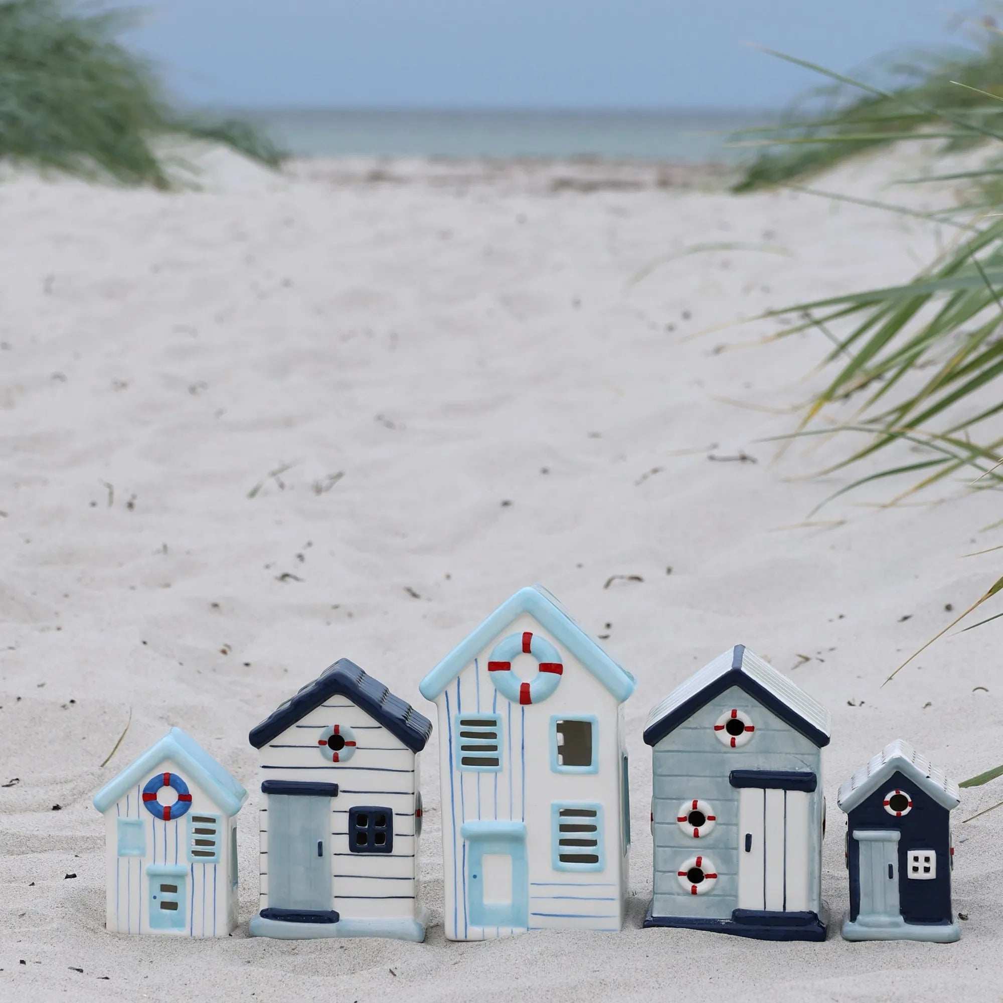 Chic Antique Strandhaus "Ocean" blau gestreift 15,5 cm handbemalt