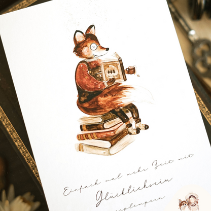 Fuchsmaedchen Postkarte Bücherfuchs &quot;Einfach mal mehr Zeit...&quot;