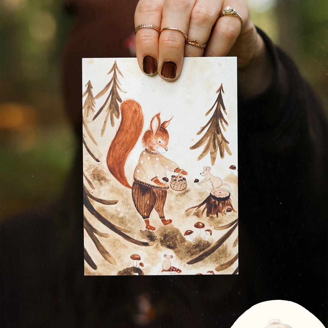 Fuchsmaedchen postkarte eichhörnchen im wald anna und ole shop