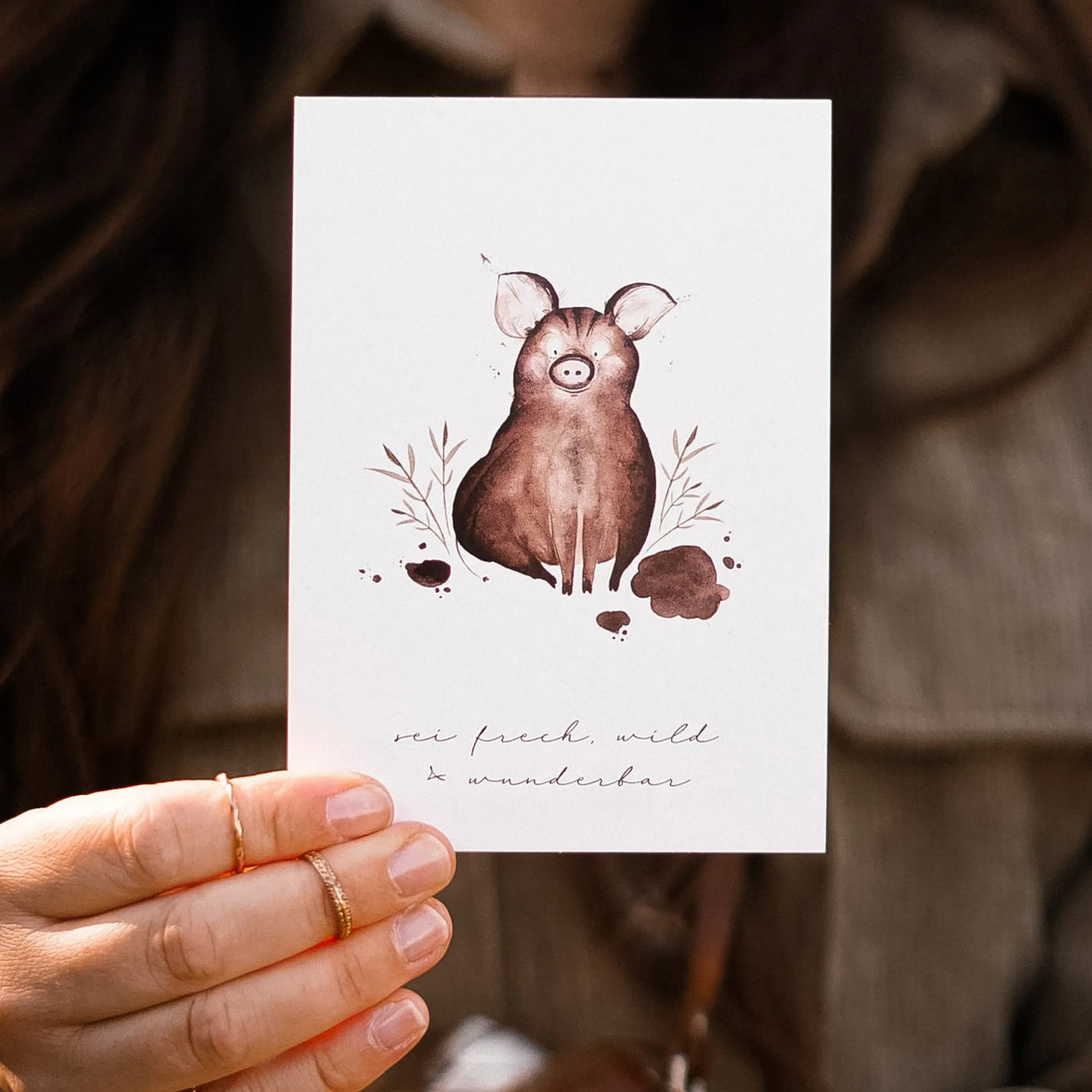 Fuchsmaedchen postkarte freches wildschwein anna und ole shop