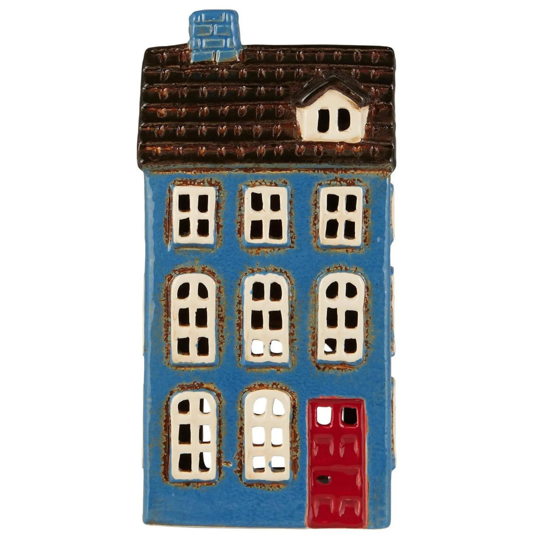 Ib Laursen "Nyhavn" Lichthaus für Teelichter blau mit roter Tür
