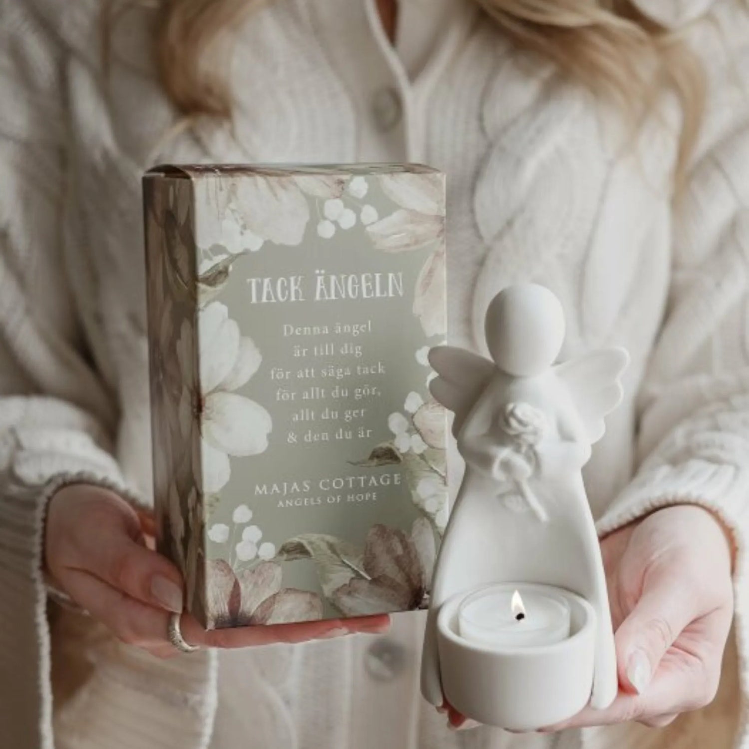 Majas Cottage "Dankeschön" Engel weiß Kerzenhalter 14 cm hoch