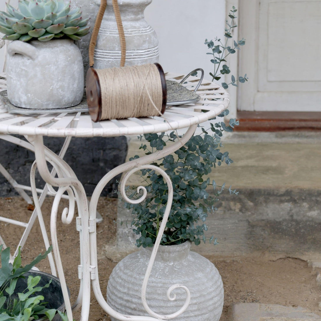 Chic Antique Garten Tisch aus Eisen weiß
