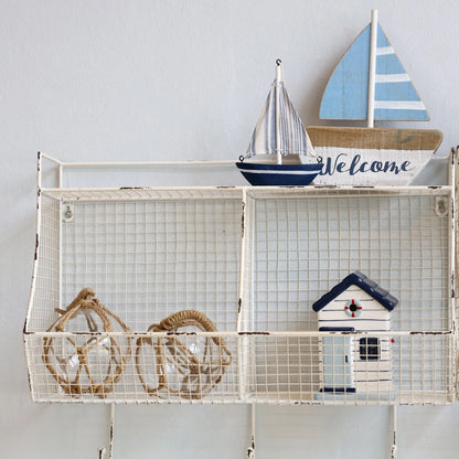 Chic Antique Segelboot Set Holz blau weiß maritim Dekoration 2er Set
