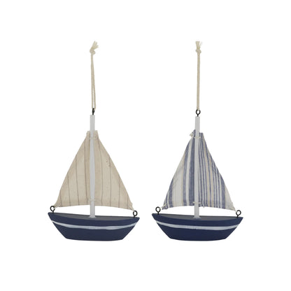 Chic Antique Segelboot Set Holz blau weiß maritim Dekoration 2er Set
