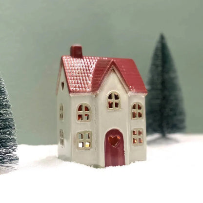 Det Gamle Apotek Lichthaus aus Keramik beige rot mit Herzen