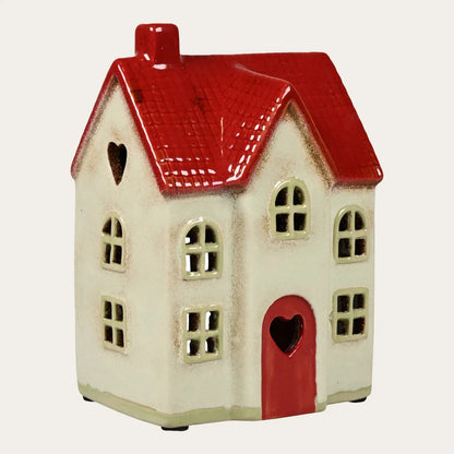 Det Gamle Apotek Lichthaus aus Keramik beige rot mit Herzen