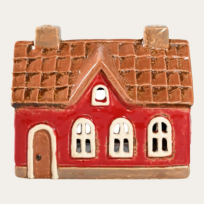 Det Gamle Apotek Lichthaus aus Keramik rot mit 2 Schornsteinen