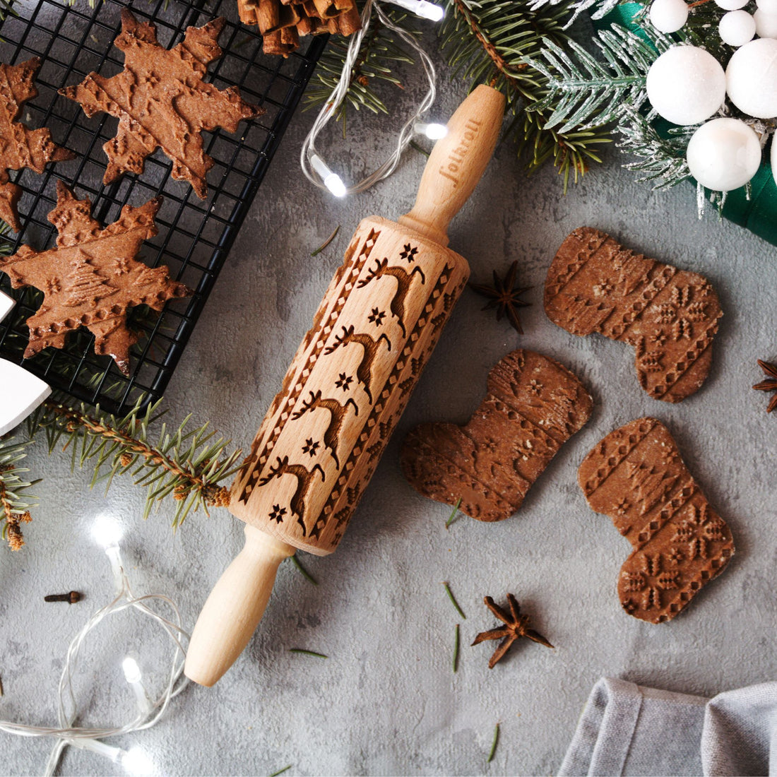 Folkroll Motiv Teigrolle "Skandinavische Weihnacht" 43 cm