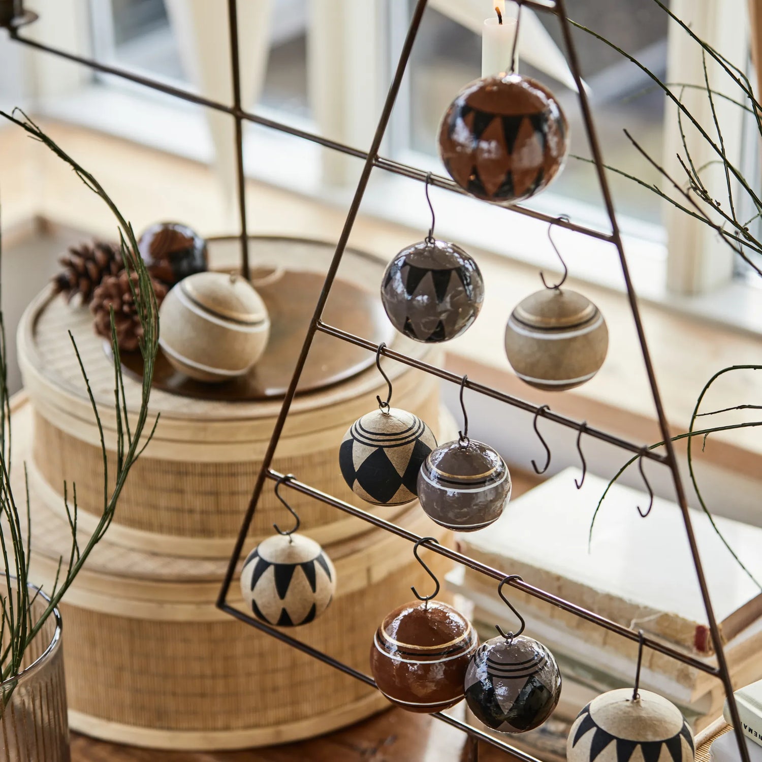 Ib Laursen Weihnachtskugel 3 teiliges Set &quot;Rustic&quot; braun